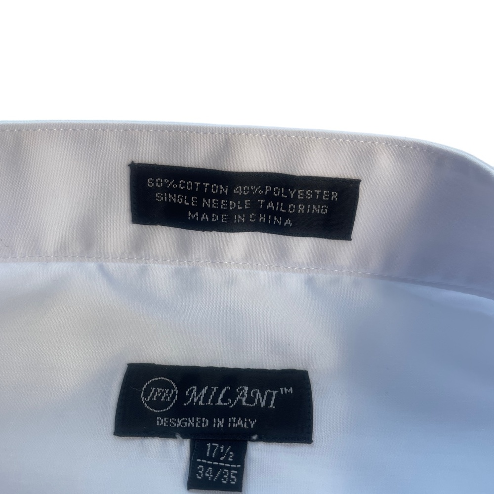 Milani White Tux Shirt 17 1/2 34-35 Mens Button‎ Up French Cuffs - Picture 3 of 7